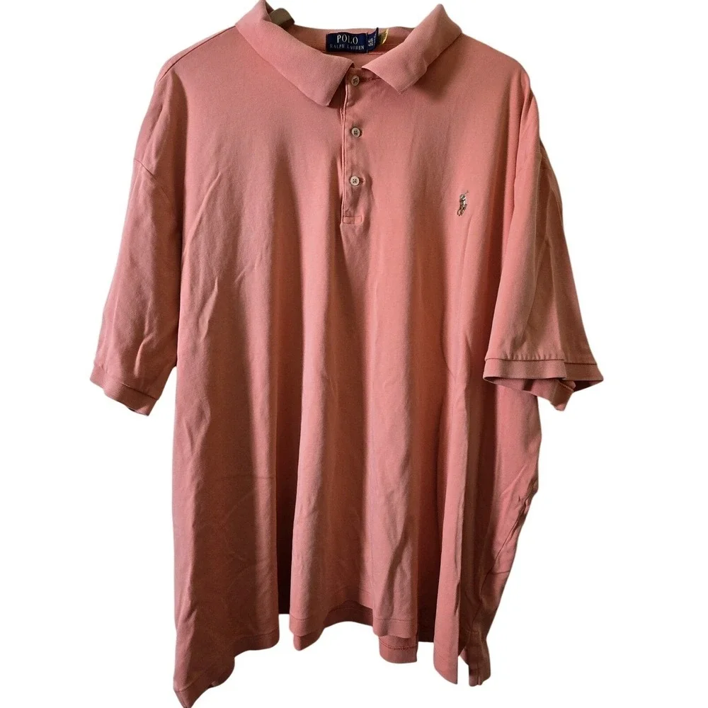 Polo Ralph Lauren Polo Shirt Mens 4XB Pink Solid Short Sleeve Big & Tall Pony
